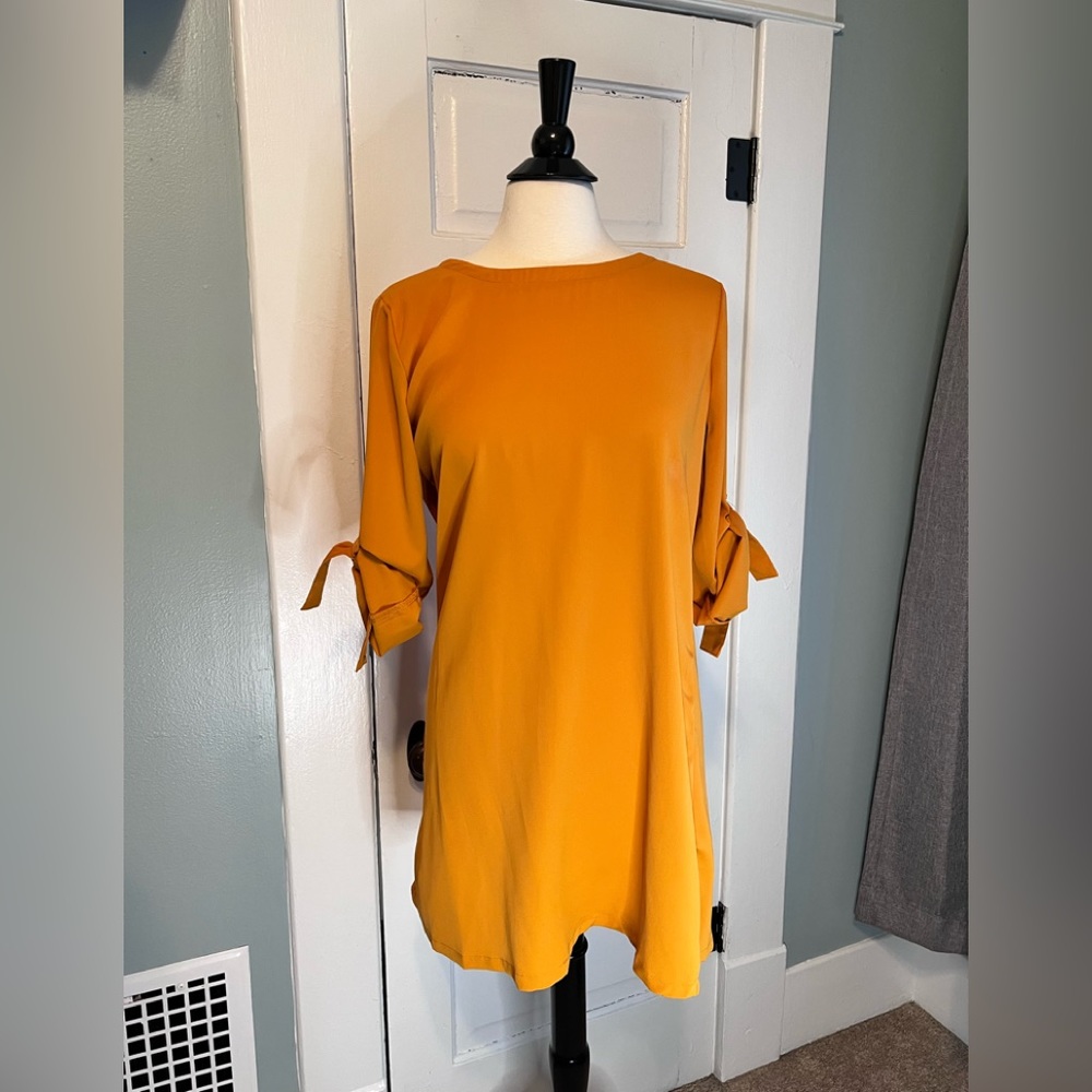 YOINS Your Inspiration Mini Dress with tie up sleeves, Mustard Yellow Med 8/10